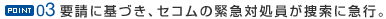 POINT 03 �v���Ɋ�Â��A�Z�R���ً̋}�Ώ������{���ɋ}�s�B