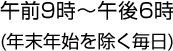 午前9時?午後6時(年末年始を除く毎日)